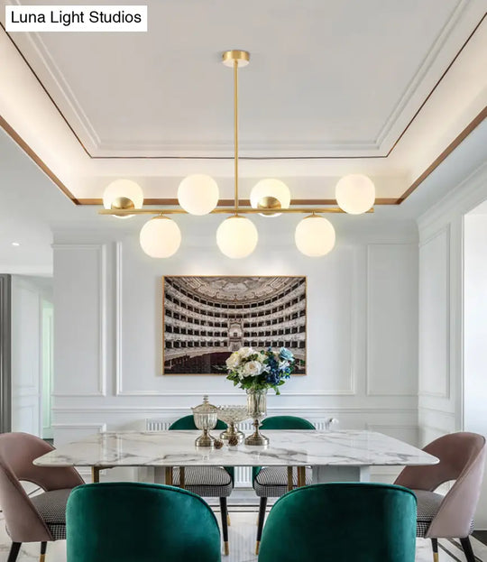 Mid-Century Gold Glass Pendant Lighting - 7 Light Spherical Island Ceiling For Dining Table