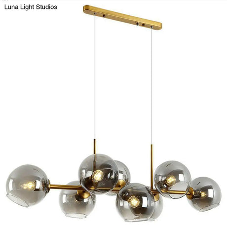 Mid-Century Gold Island Pendant Light - 8 Lights Spherical Glass Perfect For Dining Table
