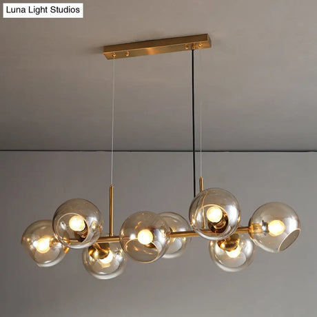 Mid-Century Gold Island Pendant Light - 8 Lights Spherical Glass Perfect For Dining Table