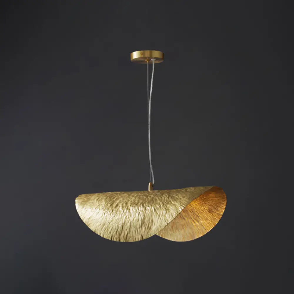 Mid-Century Gold Lotus Leaf Ceiling Pendant: Elegant Metal Hanging Lamp For Restaurants