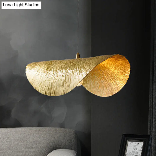 Mid-Century Gold Lotus Leaf Ceiling Pendant For Restaurants - 1 Light Metal Hanging Lamp