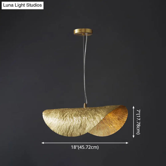 Mid-Century Gold Lotus Leaf Ceiling Pendant: Elegant Metal Hanging Lamp For Restaurants