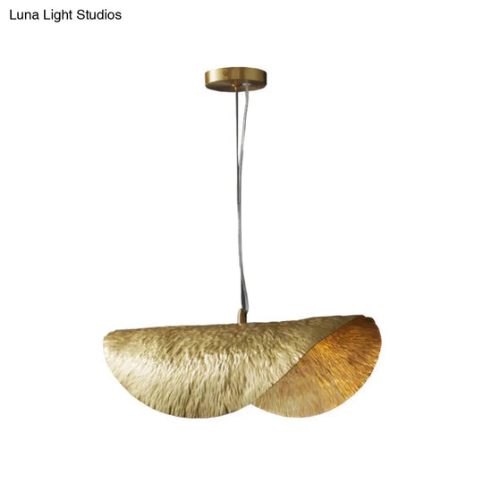 Mid-Century Gold Lotus Leaf Ceiling Pendant For Restaurants - 1 Light Metal Hanging Lamp