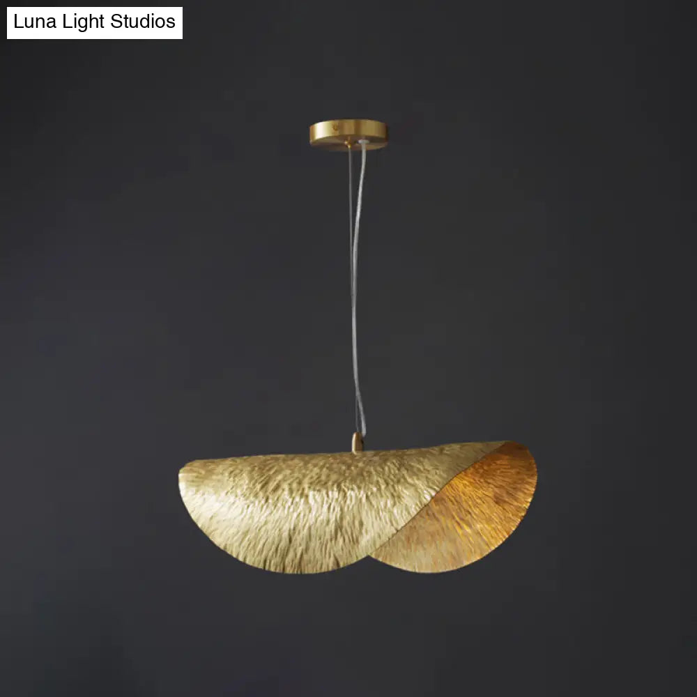 Mid-Century Gold Lotus Leaf Ceiling Pendant For Restaurants - 1 Light Metal Hanging Lamp