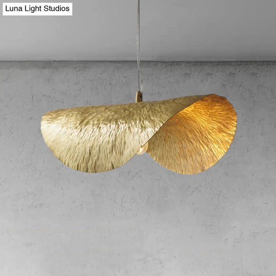 Mid-Century Gold Lotus Leaf Ceiling Pendant For Restaurants - 1 Light Metal Hanging Lamp