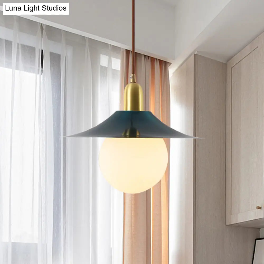 Mid-Century Milk Glass Pendant Lighting: Flared Shade 1-Light Indoor Hanging Light In