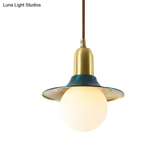 Mid-Century Milk Glass Pendant Lighting: Flared Shade 1-Light Indoor Hanging Light In