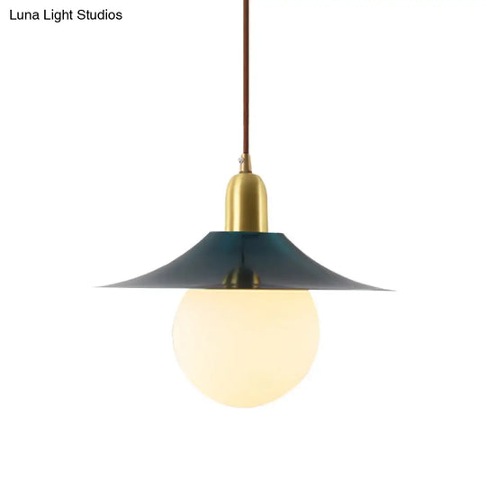 Milk Glass Pendant Lighting - Flared Shade Mid-Century Indoor Hanging Light In Gold/Black/Blue