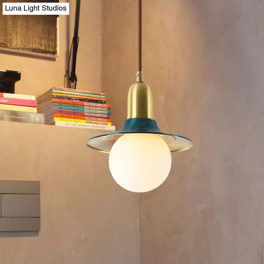 Milk Glass Pendant Lighting - Flared Shade Mid-Century Indoor Hanging Light In Gold/Black/Blue