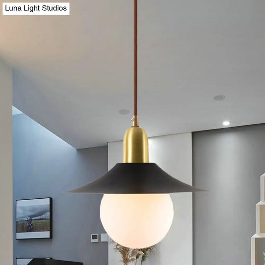 Milk Glass Pendant Lighting - Flared Shade Mid-Century Indoor Hanging Light In Gold/Black/Blue