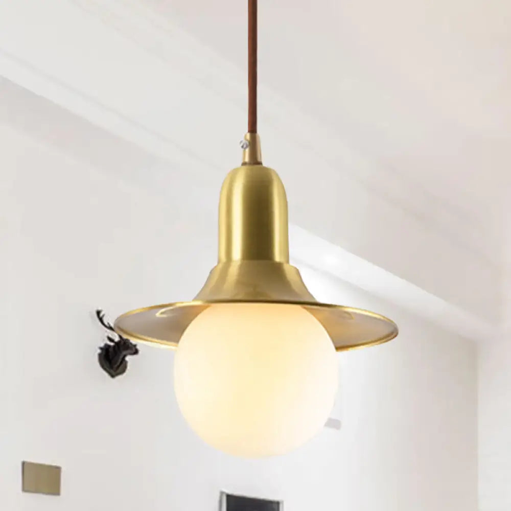 Mid-Century Milk Glass Pendant Lighting: Flared Shade 1-Light Indoor Hanging Light In