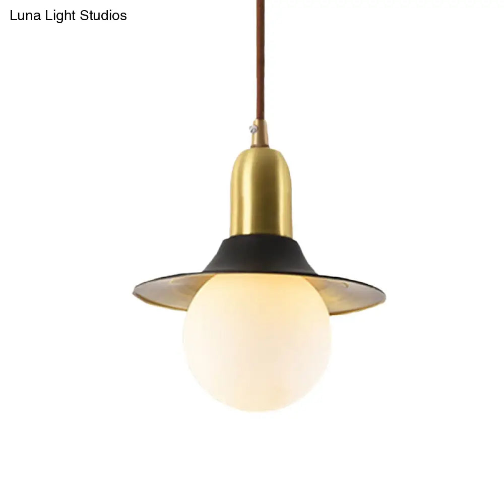 Milk Glass Pendant Lighting - Flared Shade Mid-Century Indoor Hanging Light In Gold/Black/Blue