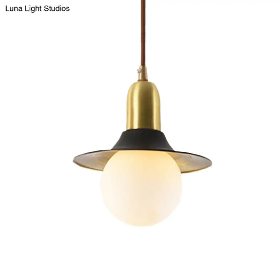 Milk Glass Pendant Lighting - Flared Shade Mid-Century Indoor Hanging Light In Gold/Black/Blue