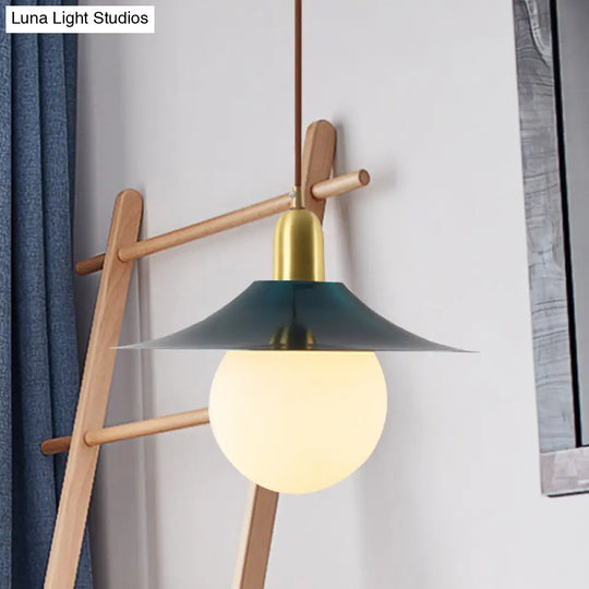 Milk Glass Pendant Lighting - Flared Shade Mid-Century Indoor Hanging Light In Gold/Black/Blue