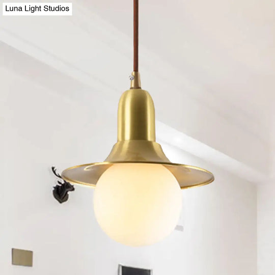 Milk Glass Pendant Lighting - Flared Shade Mid-Century Indoor Hanging Light In Gold/Black/Blue