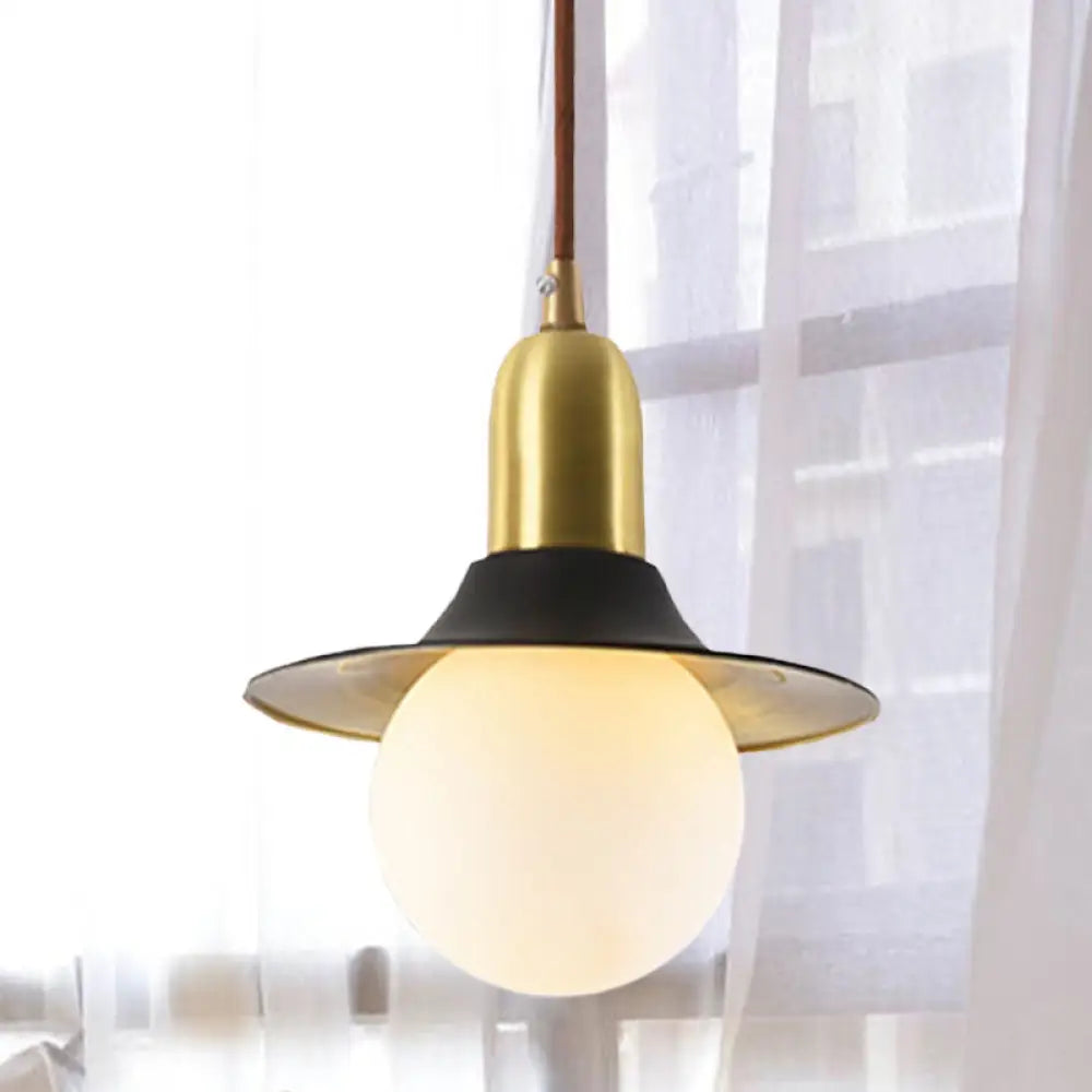 Mid-Century Milk Glass Pendant Lighting: Flared Shade 1-Light Indoor Hanging Light In