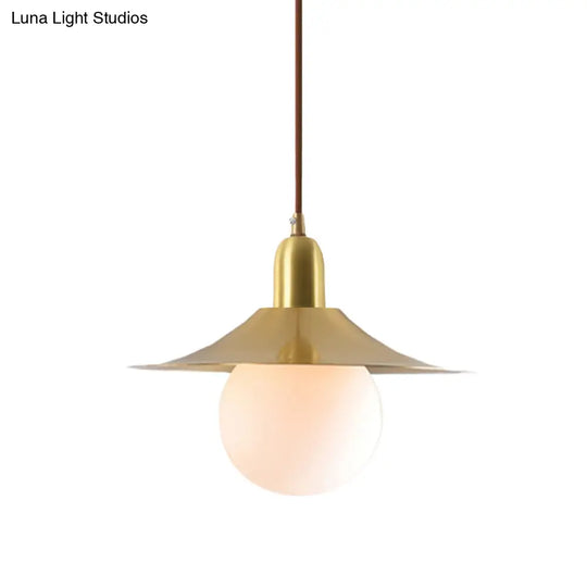 Mid-Century Milk Glass Pendant Lighting: Flared Shade 1-Light Indoor Hanging Light In