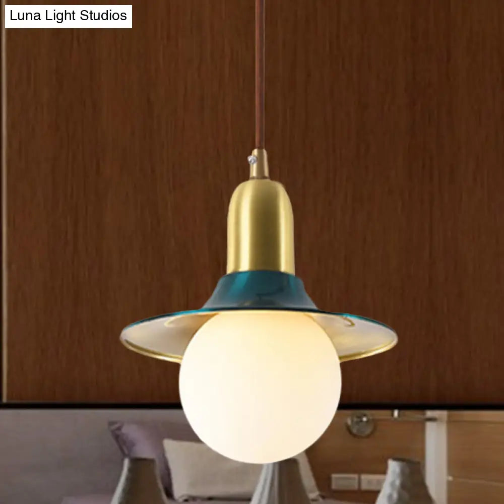 Milk Glass Pendant Lighting - Flared Shade Mid-Century Indoor Hanging Light In Gold/Black/Blue