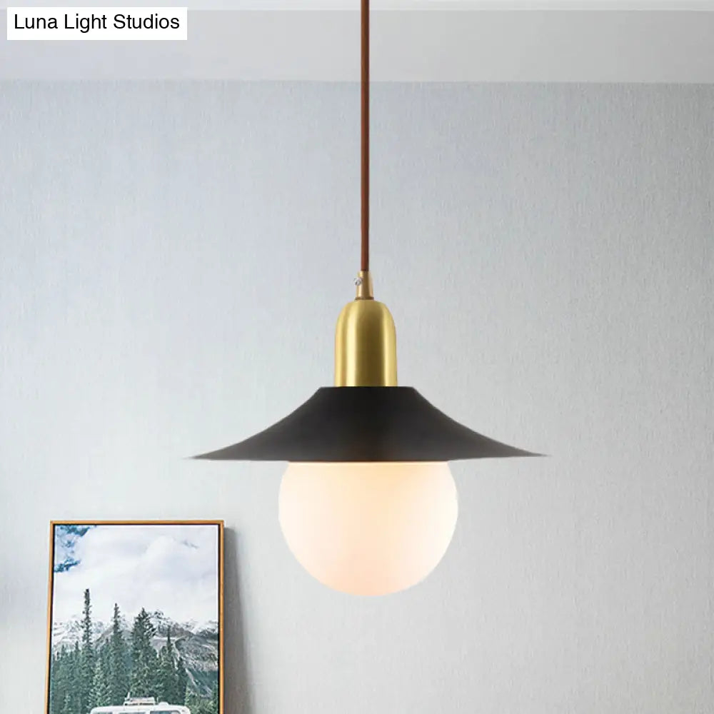 Mid-Century Milk Glass Pendant Lighting: Flared Shade 1-Light Indoor Hanging Light In