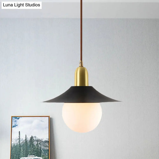 Mid-Century Milk Glass Pendant Lighting: Flared Shade 1-Light Indoor Hanging Light In