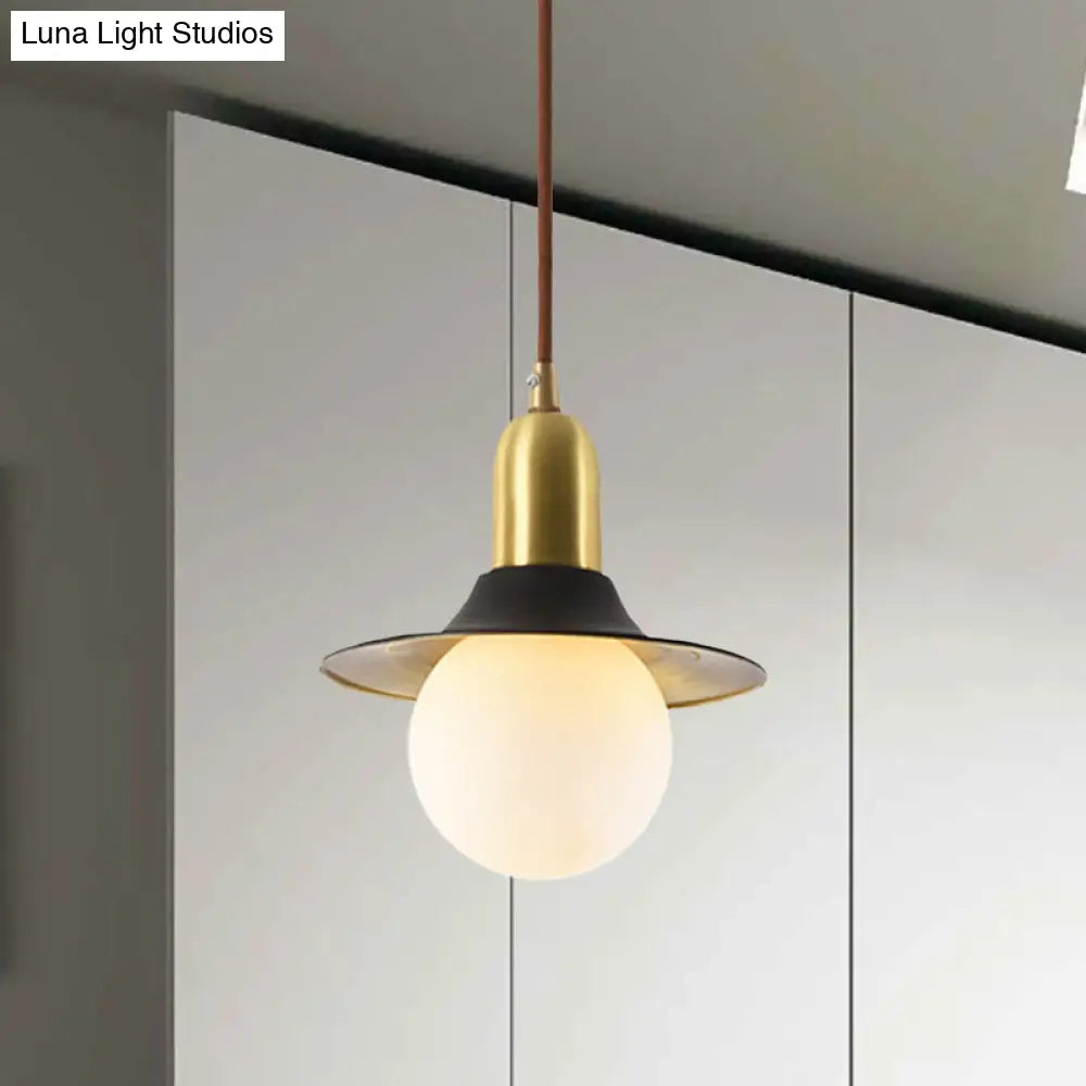 Milk Glass Pendant Lighting - Flared Shade Mid-Century Indoor Hanging Light In Gold/Black/Blue