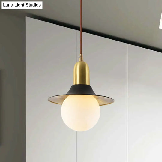 Milk Glass Pendant Lighting - Flared Shade Mid-Century Indoor Hanging Light In Gold/Black/Blue