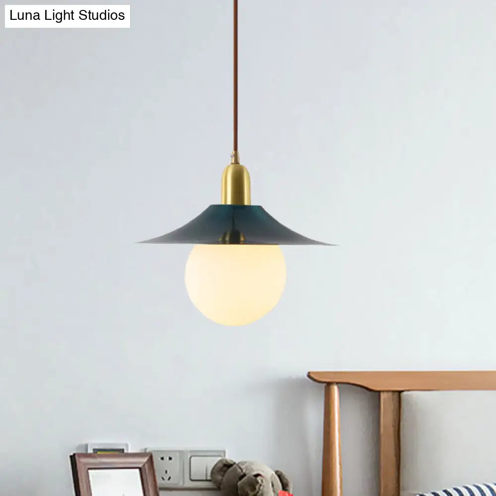 Milk Glass Pendant Lighting - Flared Shade Mid-Century Indoor Hanging Light In Gold/Black/Blue