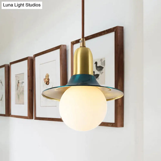 Milk Glass Pendant Lighting - Flared Shade Mid-Century Indoor Hanging Light In Gold/Black/Blue