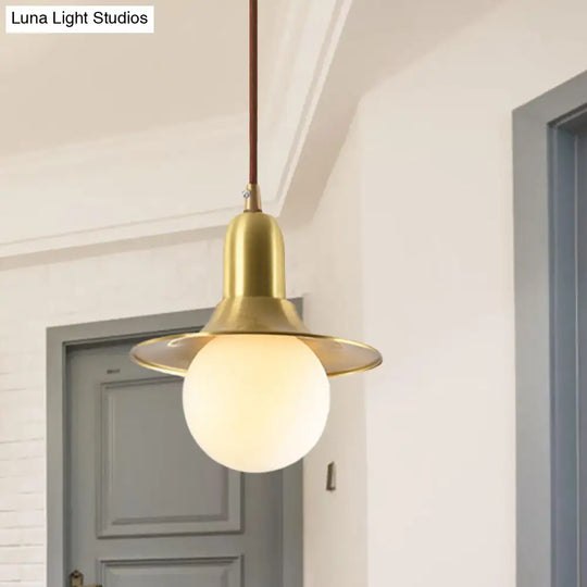 Milk Glass Pendant Lighting - Flared Shade Mid-Century Indoor Hanging Light In Gold/Black/Blue