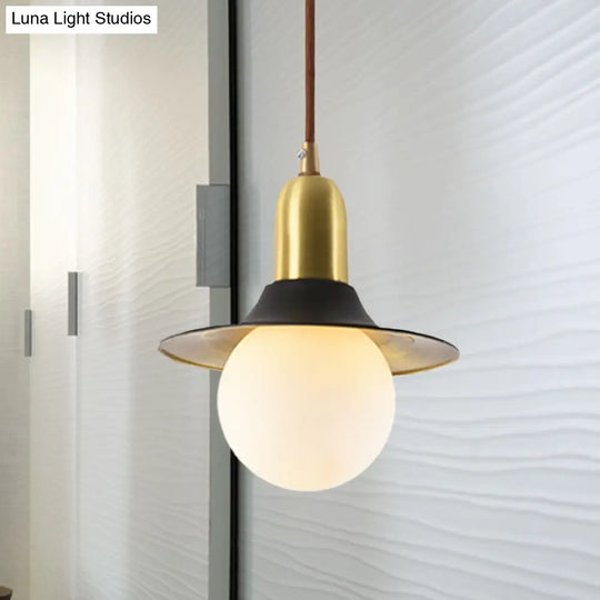 Mid-Century Milk Glass Pendant Lighting: Flared Shade 1-Light Indoor Hanging Light In