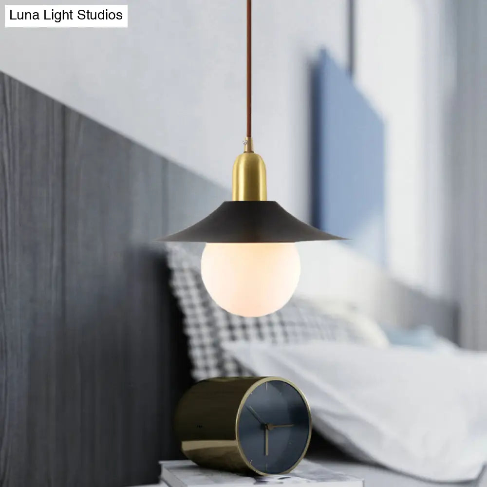 Milk Glass Pendant Lighting - Flared Shade Mid-Century Indoor Hanging Light In Gold/Black/Blue