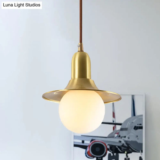 Mid-Century Milk Glass Pendant Lighting: Flared Shade 1-Light Indoor Hanging Light In