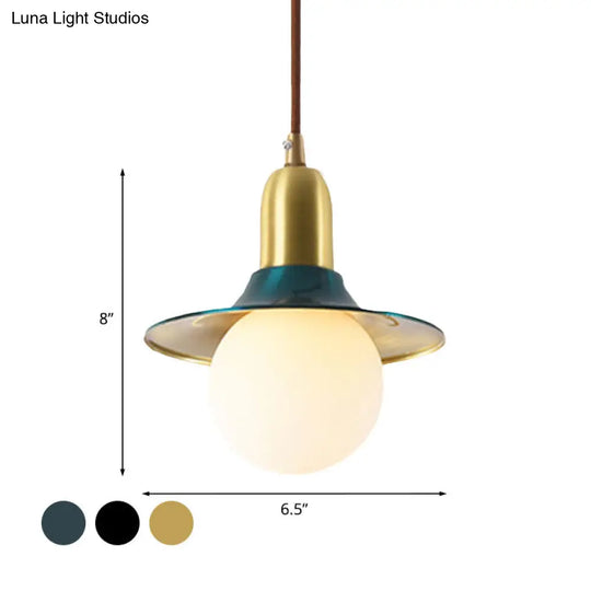 Milk Glass Pendant Lighting - Flared Shade Mid-Century Indoor Hanging Light In Gold/Black/Blue