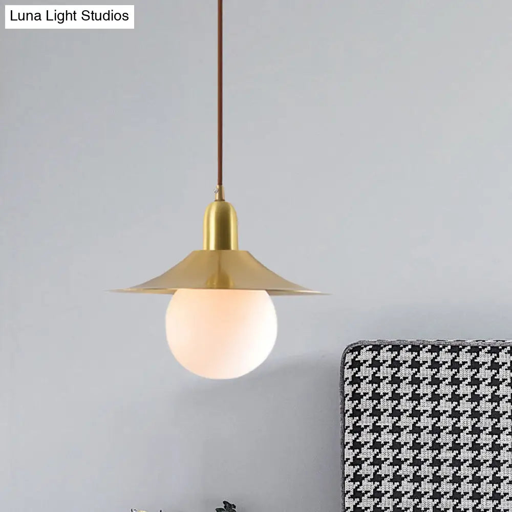 Mid-Century Milk Glass Pendant Lighting: Flared Shade 1-Light Indoor Hanging Light In