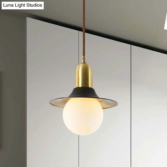 Mid-Century Milk Glass Pendant Lighting: Flared Shade 1-Light Indoor Hanging Light In