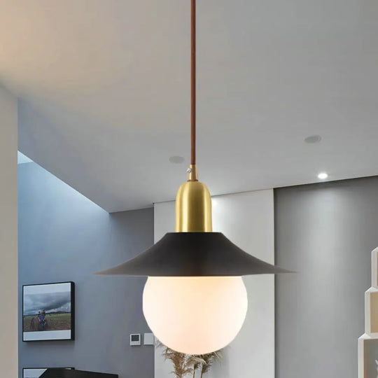 Mid-Century Milk Glass Pendant Lighting: Flared Shade 1-Light Indoor Hanging Light In