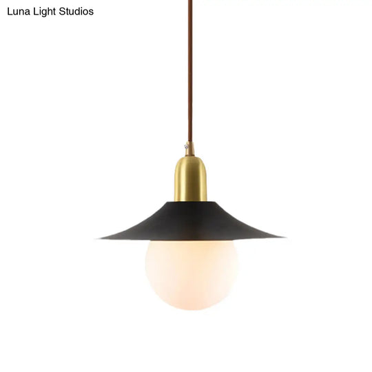 Milk Glass Pendant Lighting - Flared Shade Mid-Century Indoor Hanging Light In Gold/Black/Blue