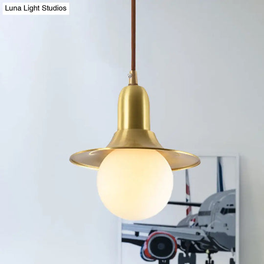 Milk Glass Pendant Lighting - Flared Shade Mid-Century Indoor Hanging Light In Gold/Black/Blue