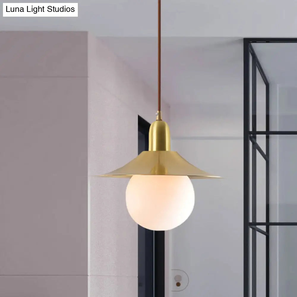 Milk Glass Pendant Lighting - Flared Shade Mid-Century Indoor Hanging Light In Gold/Black/Blue