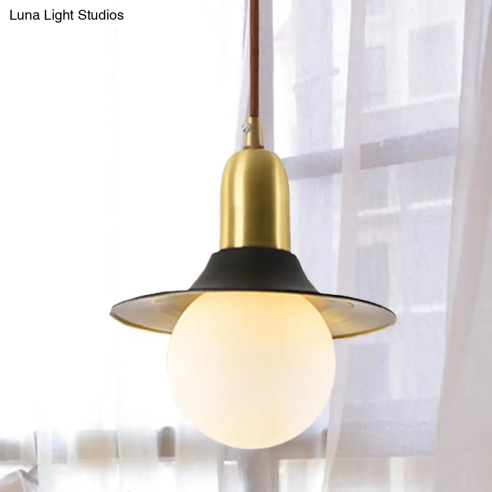 Milk Glass Pendant Lighting - Flared Shade Mid-Century Indoor Hanging Light In Gold/Black/Blue