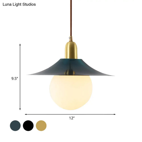 Milk Glass Pendant Lighting - Flared Shade Mid-Century Indoor Hanging Light In Gold/Black/Blue