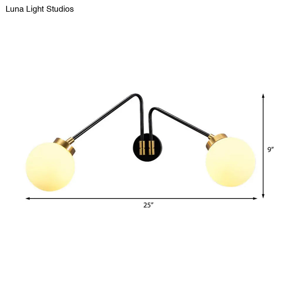 Mid Century Modern Opal Glass Wall Sconce With Brass Finish - 1/2 Lights Global Mount
