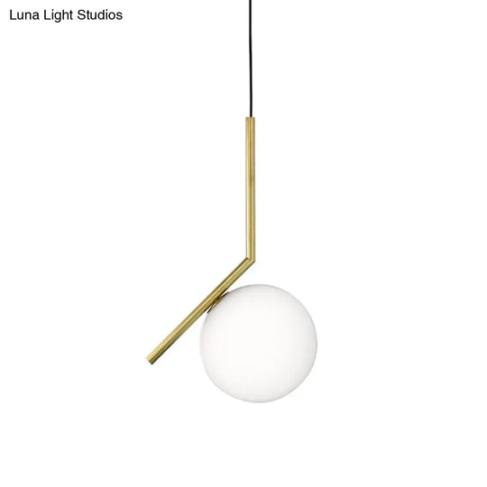 Mid-Century Opal Frosted Glass Globe Pendant Light With Hanging Lamp – 1