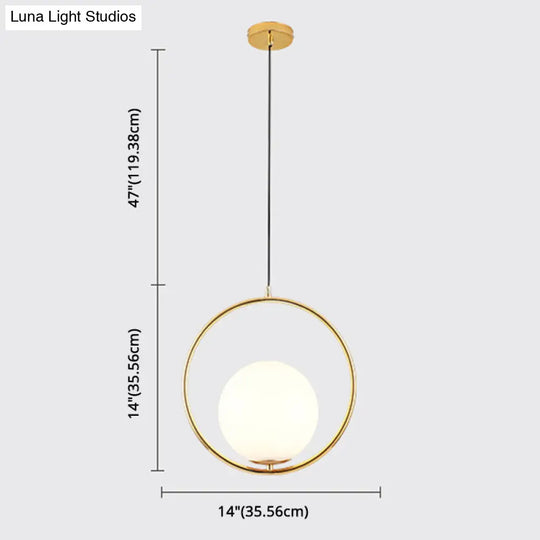 Mid-Century Opal Frosted Glass Globe Pendant Light With Hanging Lamp – 1