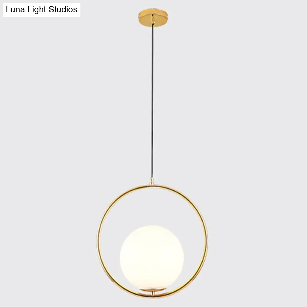 Mid-Century Opal Frosted Glass Globe Pendant Light Elegant 1-Light Hanging Lamp Gold / 14