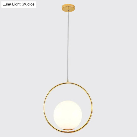 Mid-Century Opal Frosted Glass Globe Pendant Light Elegant 1-Light Hanging Lamp Gold / 14