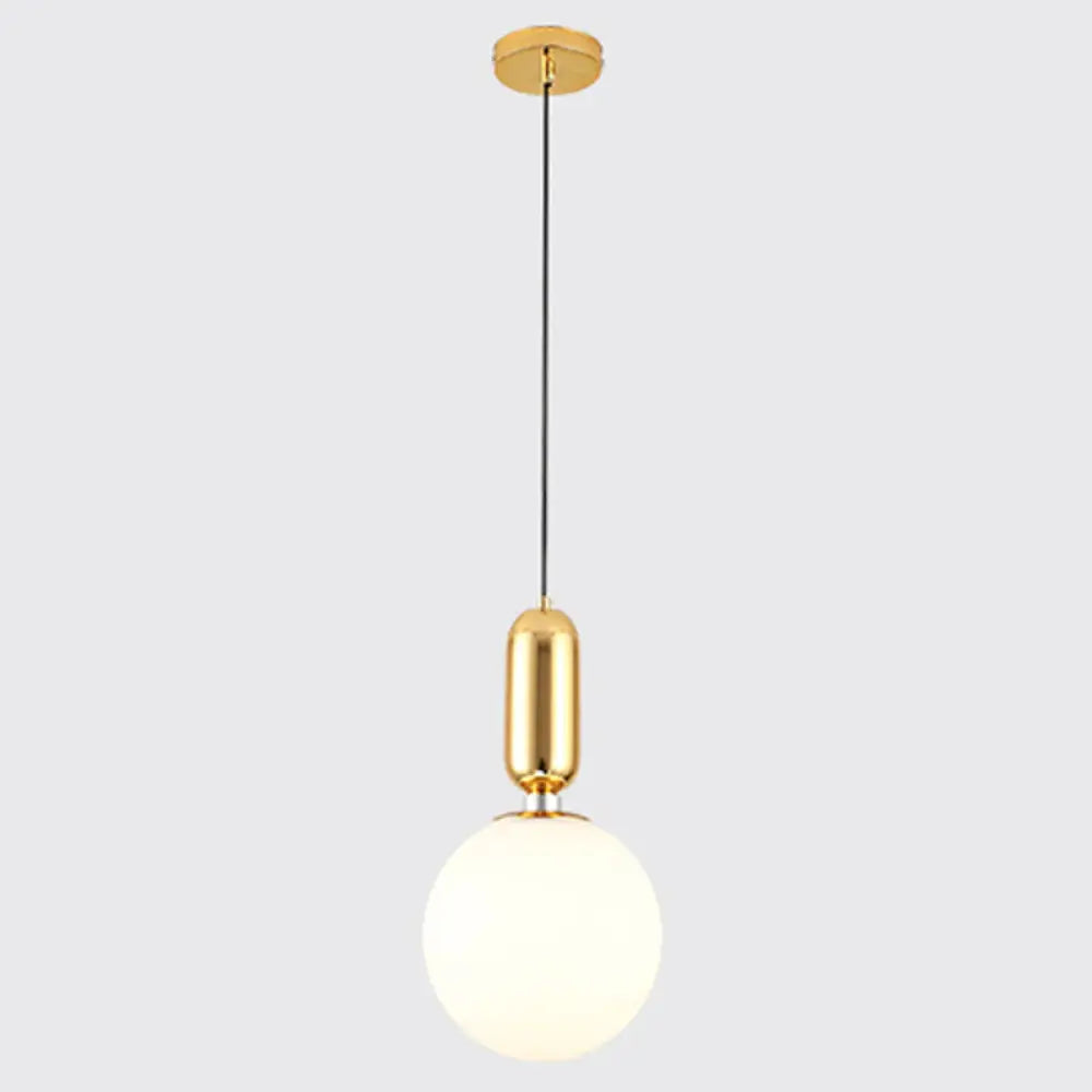 Mid-Century Opal Frosted Glass Globe Pendant Light With Hanging Lamp – 1 Gold / 10’