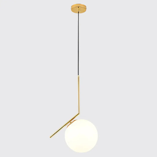 Mid-Century Opal Frosted Glass Globe Pendant Light With Hanging Lamp – 1 Gold / 11’