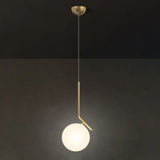 Mid-Century Opal Frosted Glass Globe Pendant Light With Hanging Lamp – 1 Gold / 12’