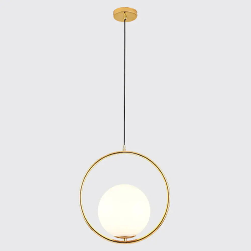 Mid-Century Opal Frosted Glass Globe Pendant Light With Hanging Lamp – 1 Gold / 14’